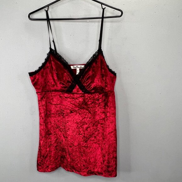 Y2K Velvet Velour Tank Top XL Red Black True Freedom Lace Trim Empire Babydoll - Picture 2 of 7